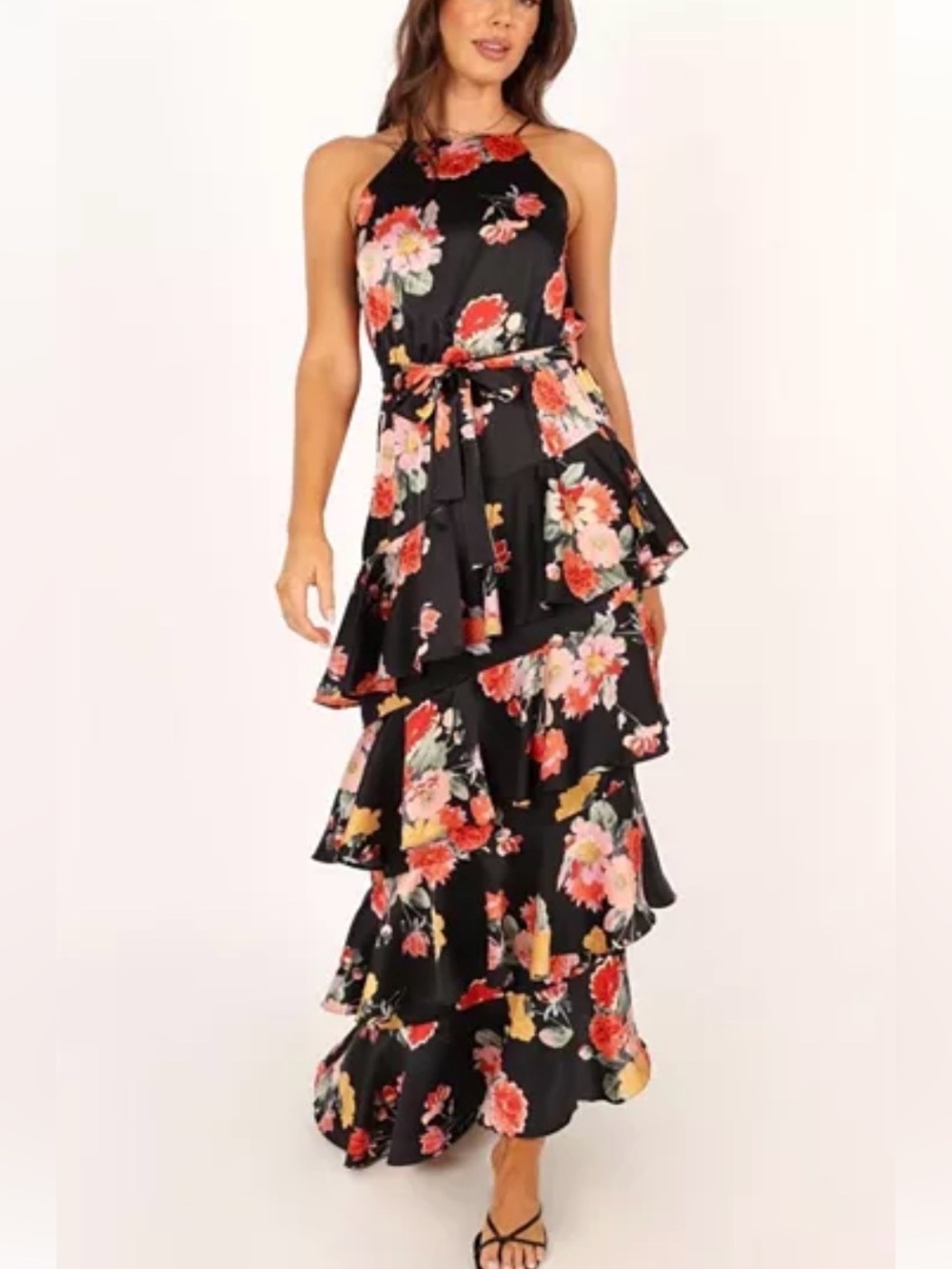 Petal + Pup Sarona Halterneck Maxi Dress Black Floral Size 6